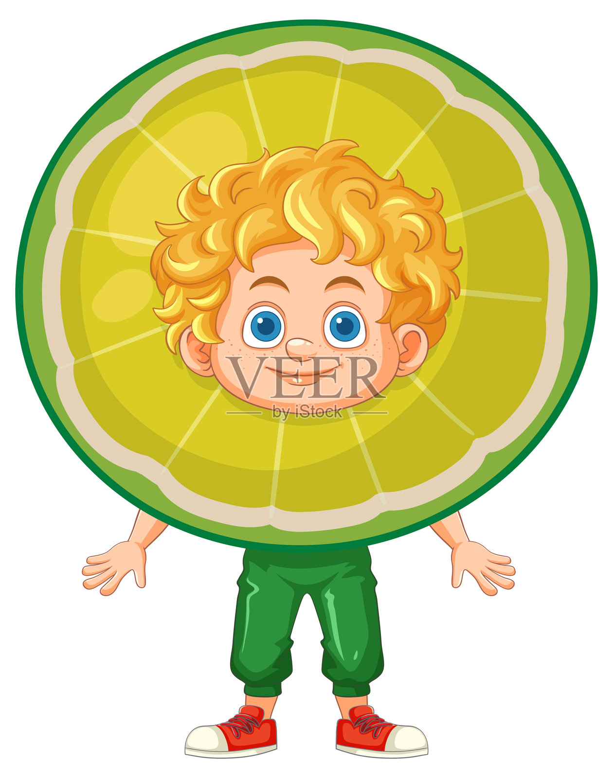 穿着青柠片服装的快乐男孩插画图片素材