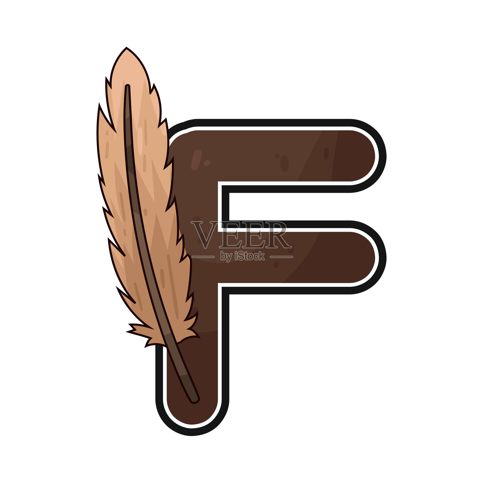 字母F与羽毛插画图片素材