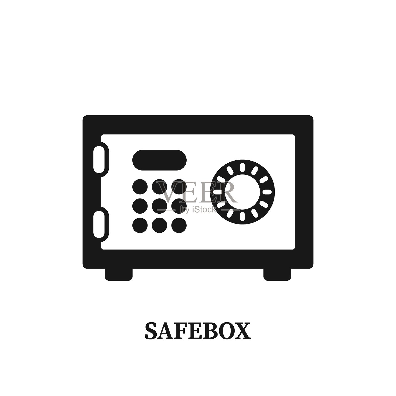 平面风格的金属银行保险箱图标。孤立背景上的金钱保险库矢量插图。储存标志商业概念。插画图片素材