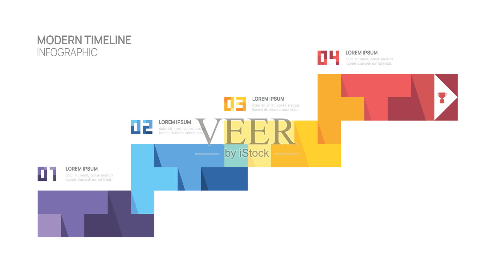 信息图表箭头几何块拼图商业成功四步模板。插画图片素材