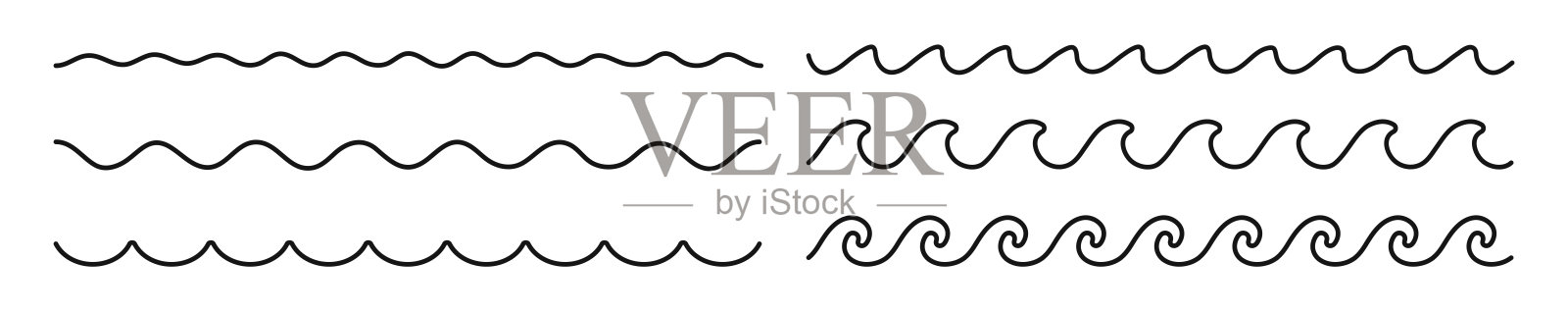 波浪线矢量集。波浪装饰品系列。插画图片素材