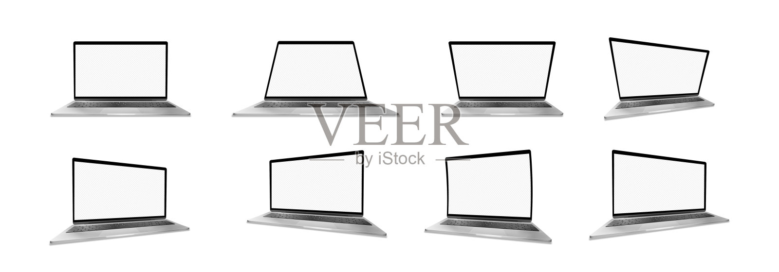 带有空白屏幕的逼真笔记本电脑模型，孤立在白色背景上。透明屏幕的逼真笔记本电脑。插画图片素材