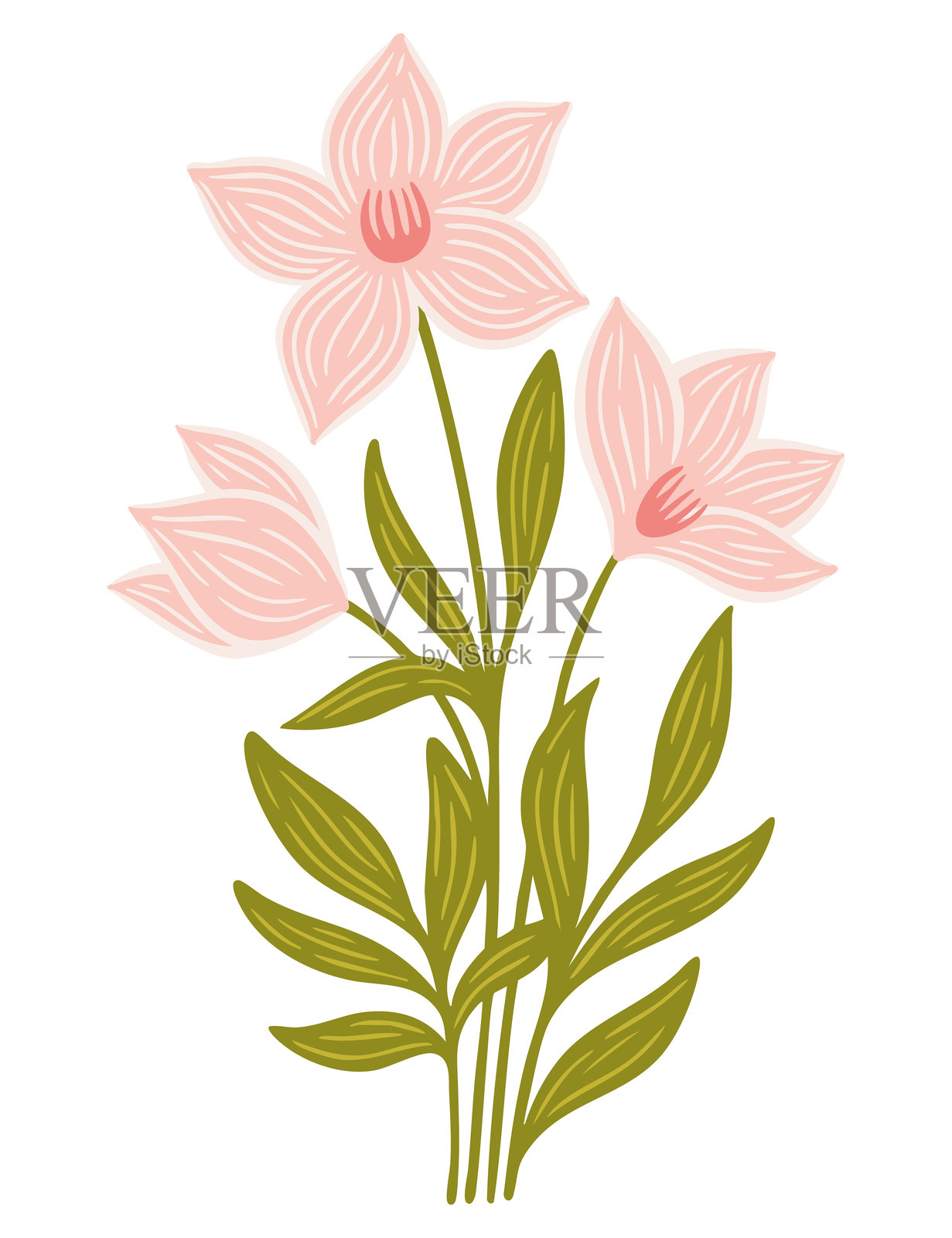 粉彩花束插图。抽象花朵。矢量图。插画图片素材