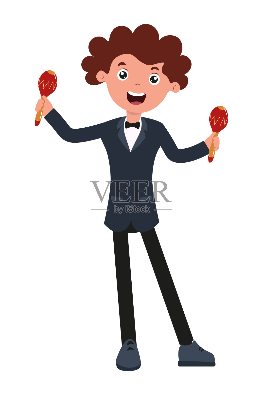 快乐的孩子在节日活动中为一群玩耍的观众表演沙锤插画图片素材