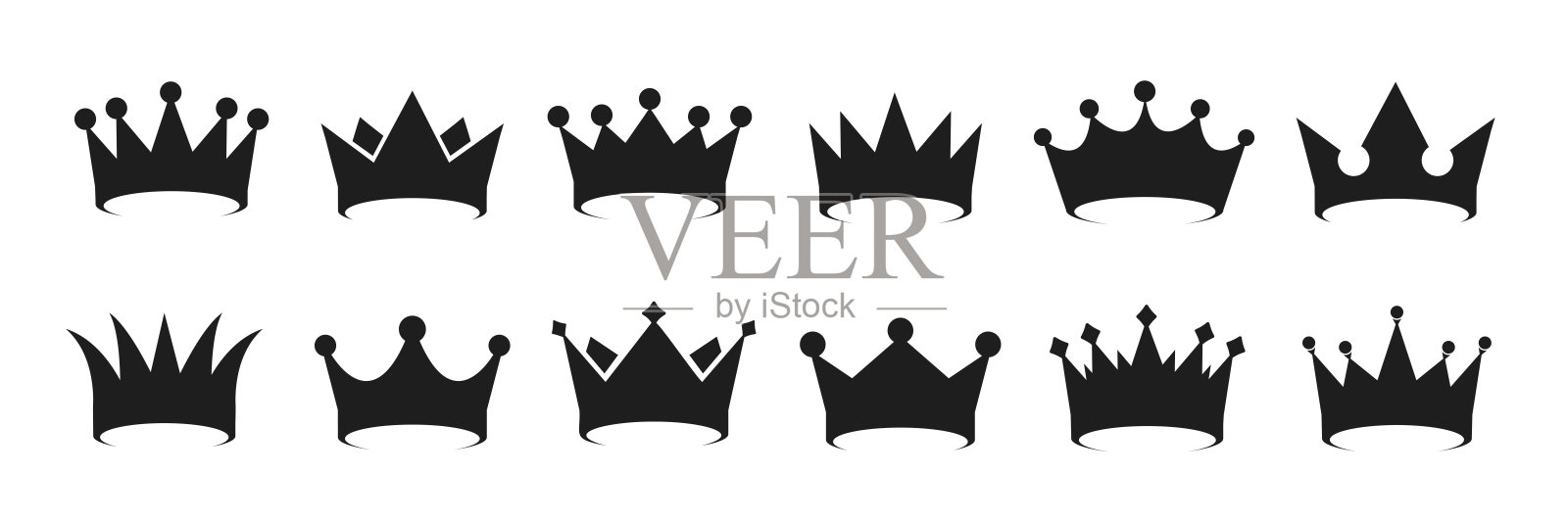 王冠国王图标集。皇家复古王冠。奢华优质符号。复古徽章，装饰元素。矢量插图。插画图片素材