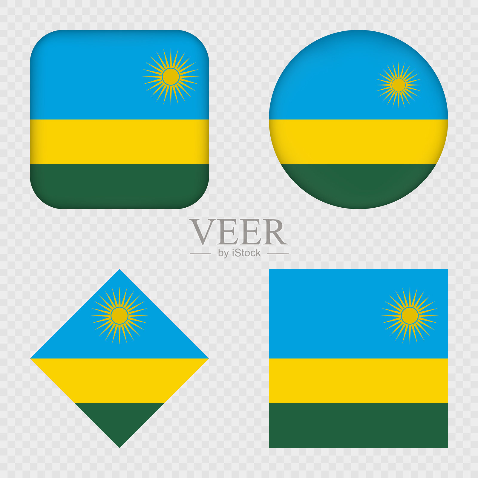 卢旺达国旗图标包。矢量插图。插画图片素材