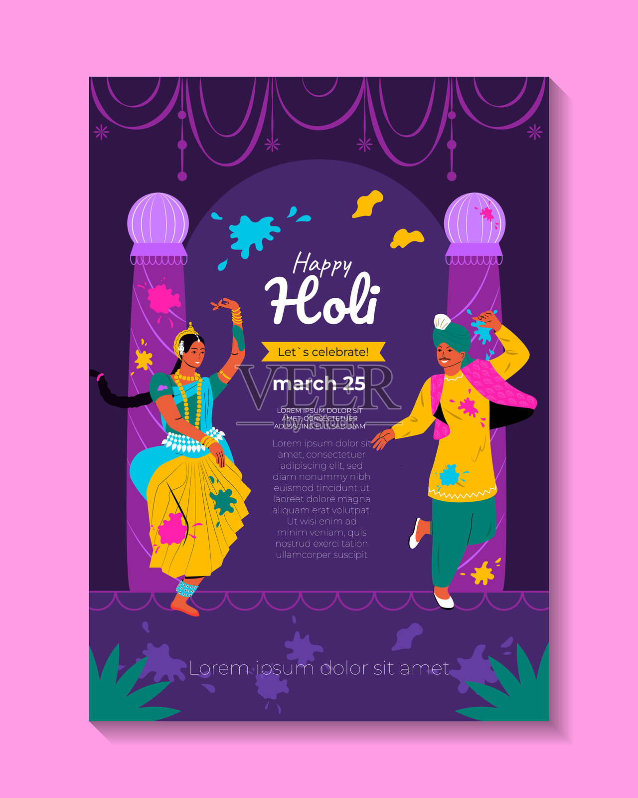 印度色彩节快乐的胡里节庆祝活动插画图片素材