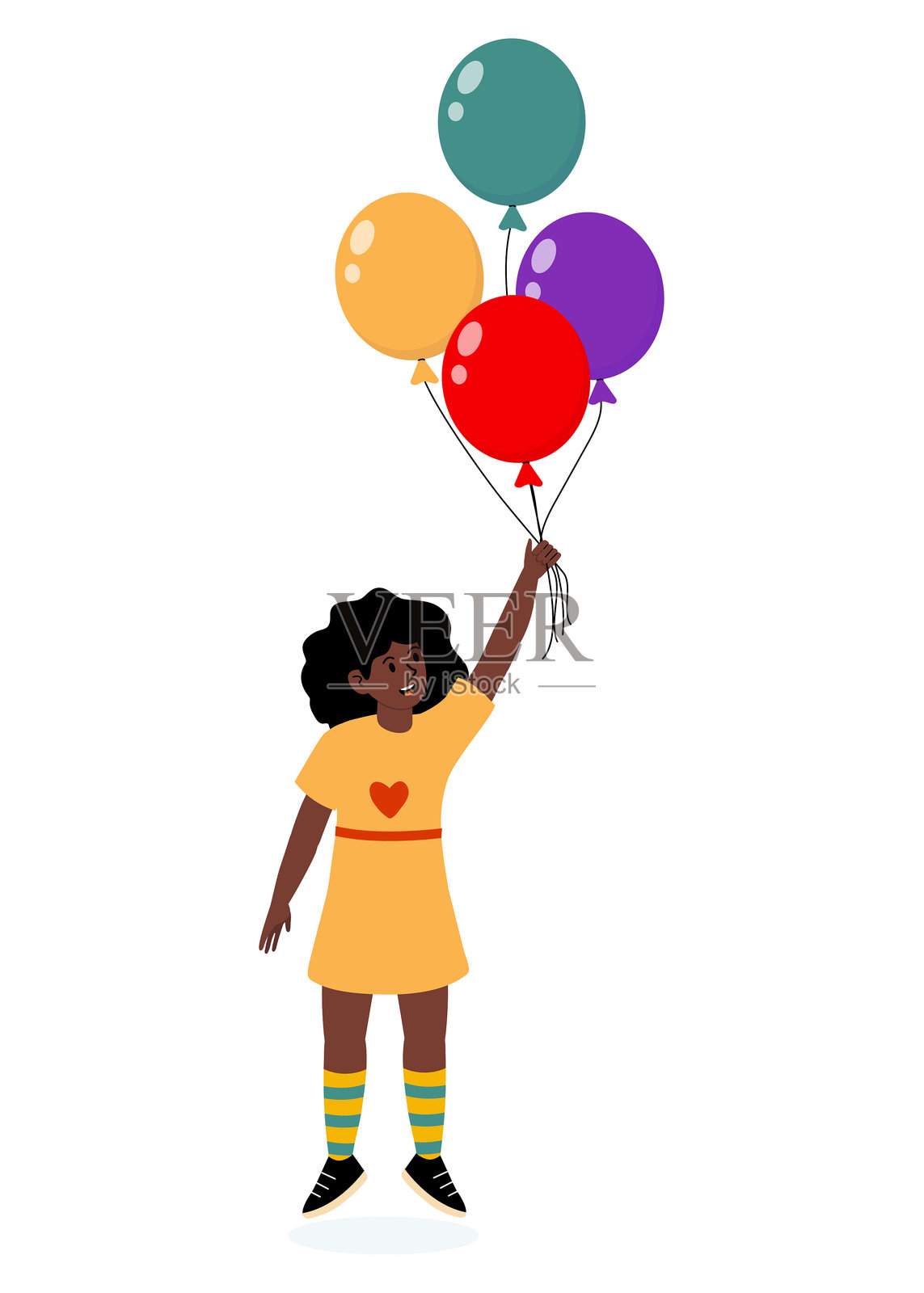 孩子在阳光明媚的户外环境中手持五彩缤纷的气球。插画图片素材