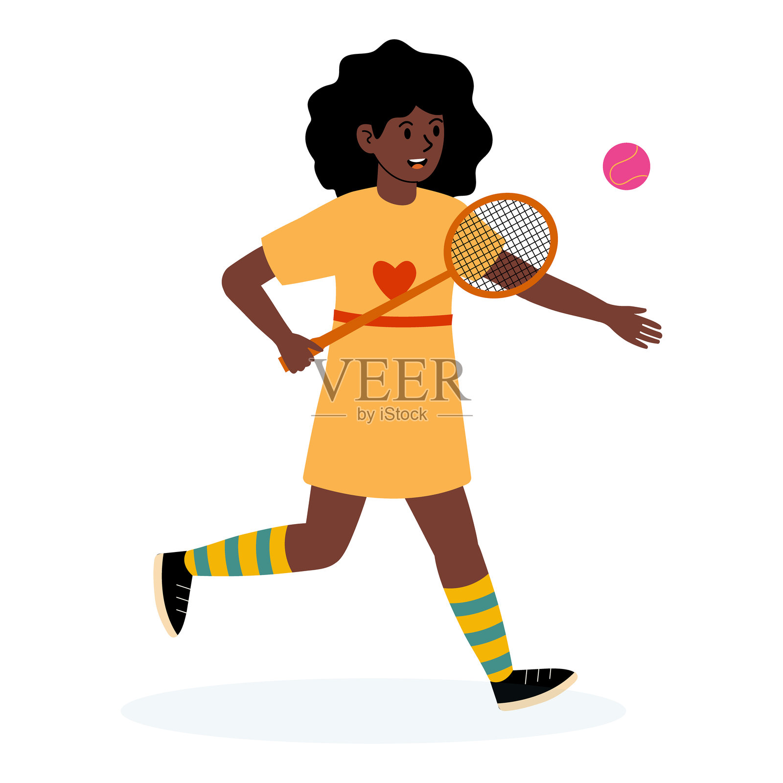 孩子在充满活力的环境中用球拍和网球打网球插画图片素材