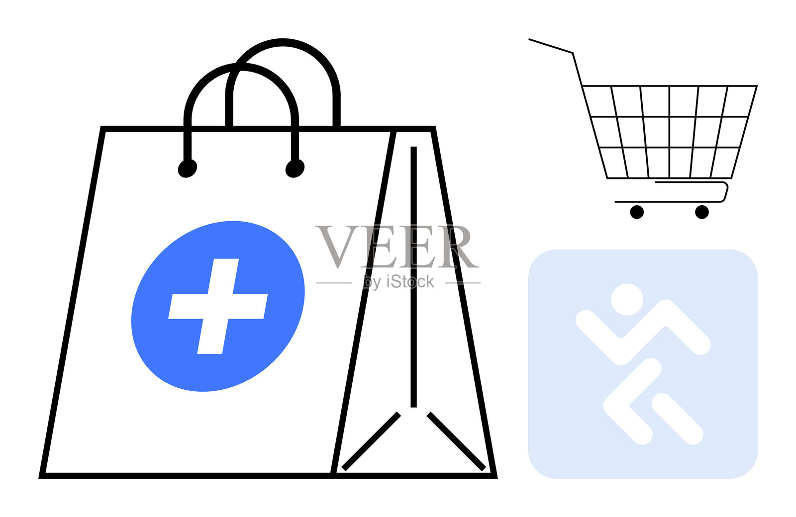 带有医疗十字的购物袋、购物车和配送图标插画图片素材