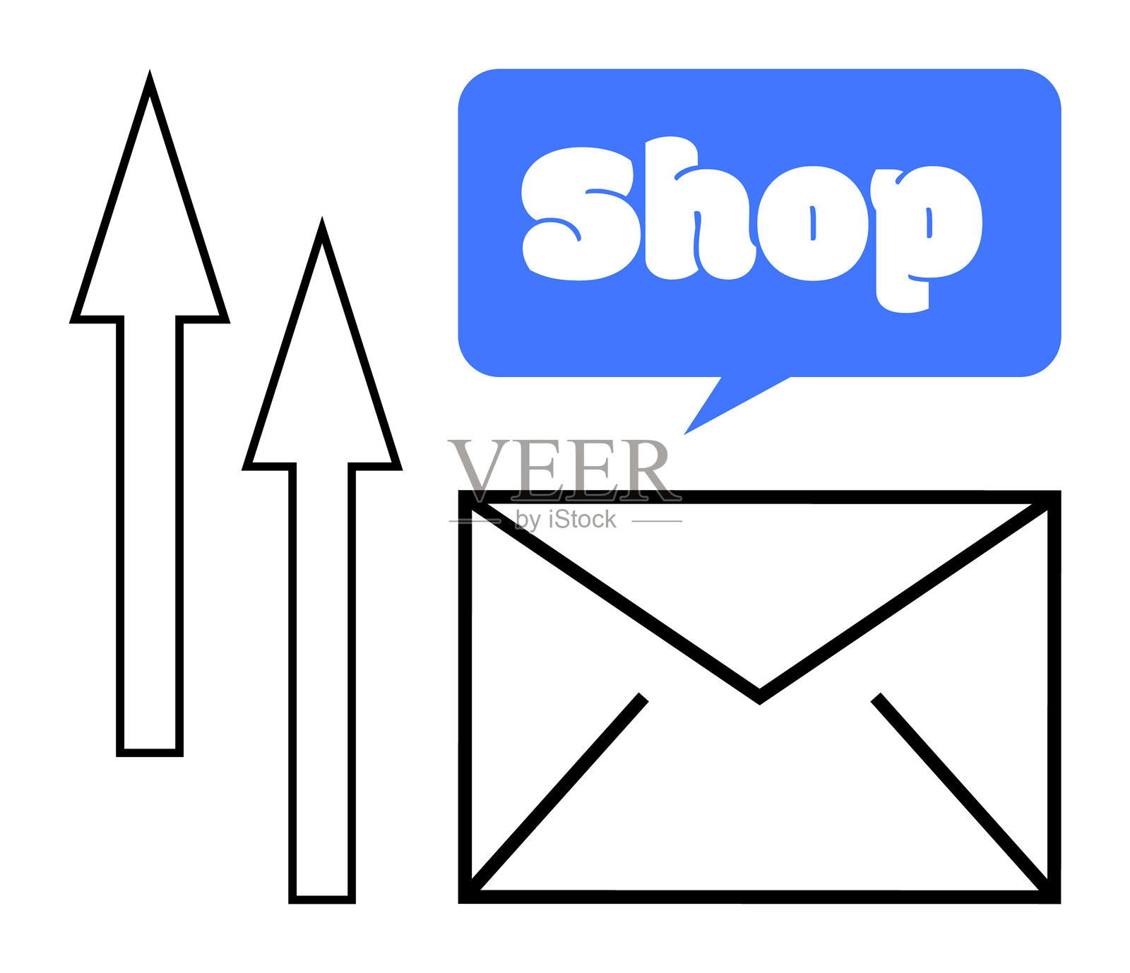 在线购物和电子邮件营销概念，带有箭头和对话气泡插画图片素材