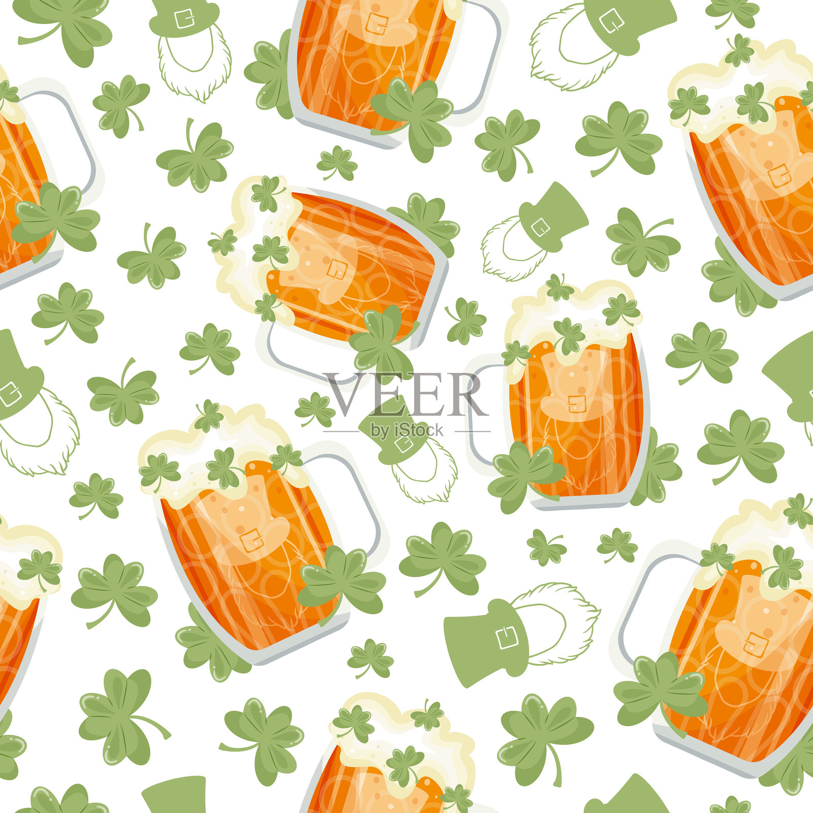圣帕特里克节啤酒圆形玻璃图案插画图片素材