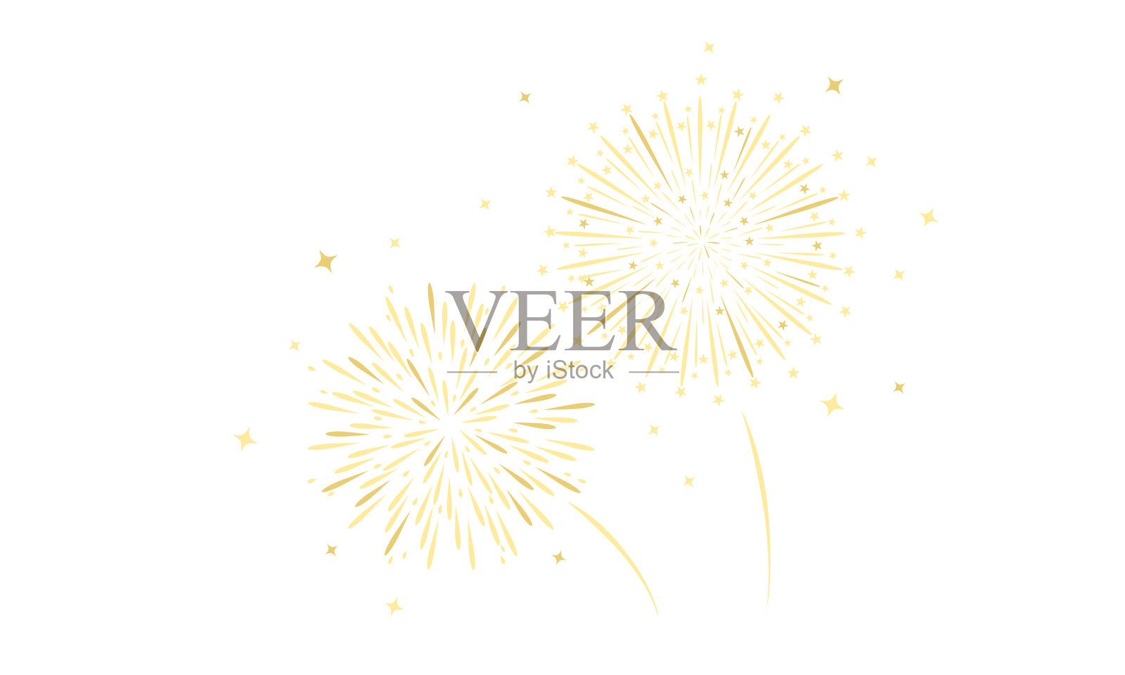 黄色烟花与星星和烟花棒。带有烟花的矢量边框，节日横幅，海报，传单，贺卡。新年庆祝，周年纪念，节日庆典。插画图片素材