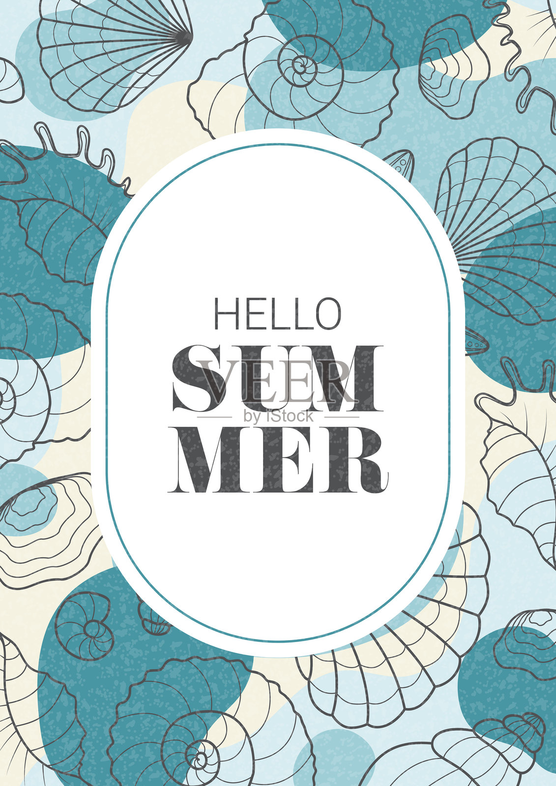 夏季明信片与海贝壳插画图片素材