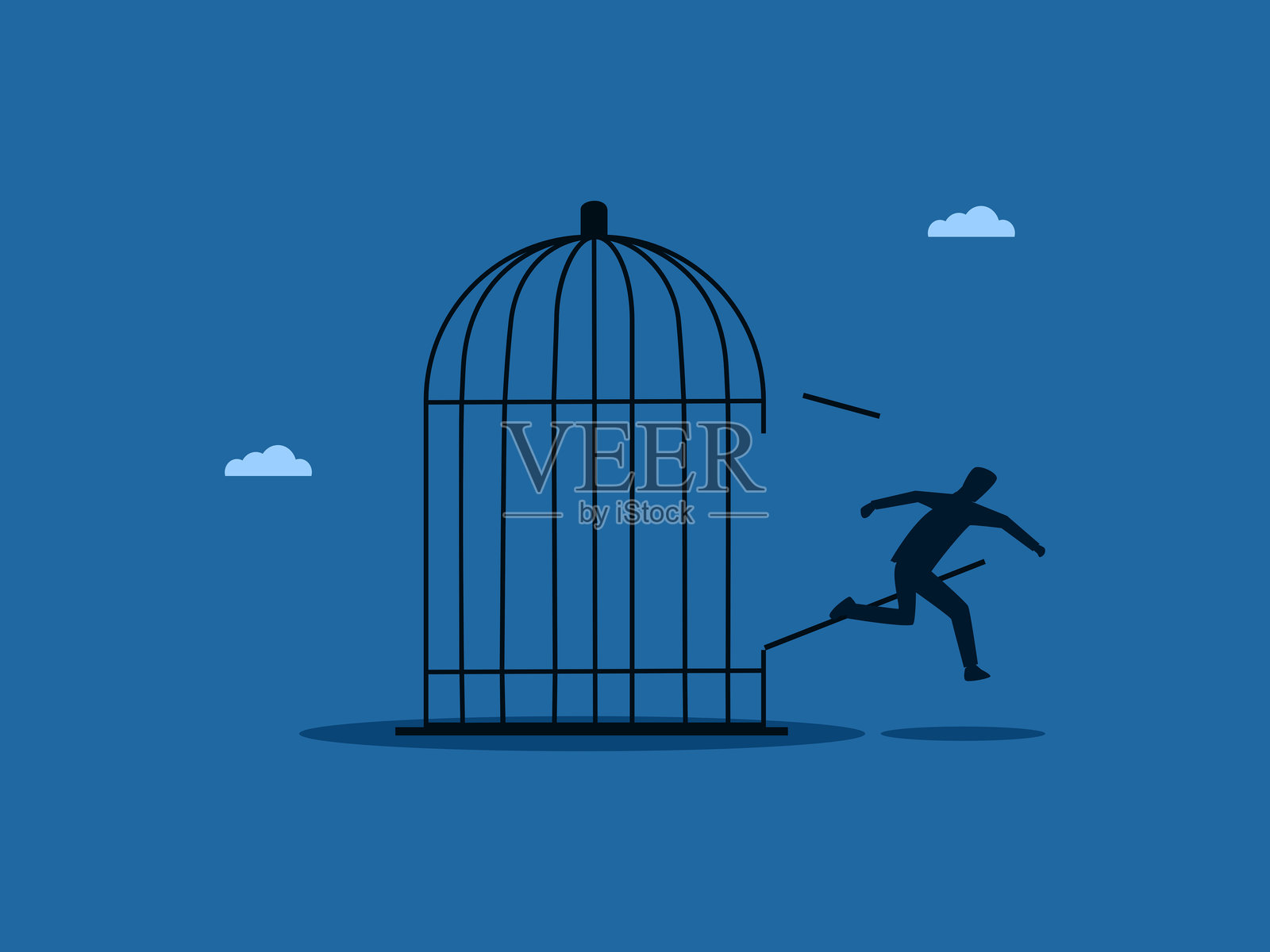 自由，商人打破牢笼逃脱插画图片素材