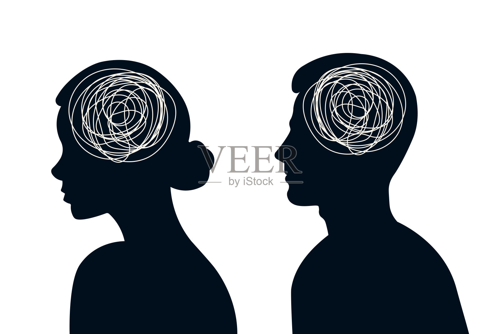 心理疾病图标轮廓插图。混乱和杂乱的思维。健康障碍概念标志。插画图片素材