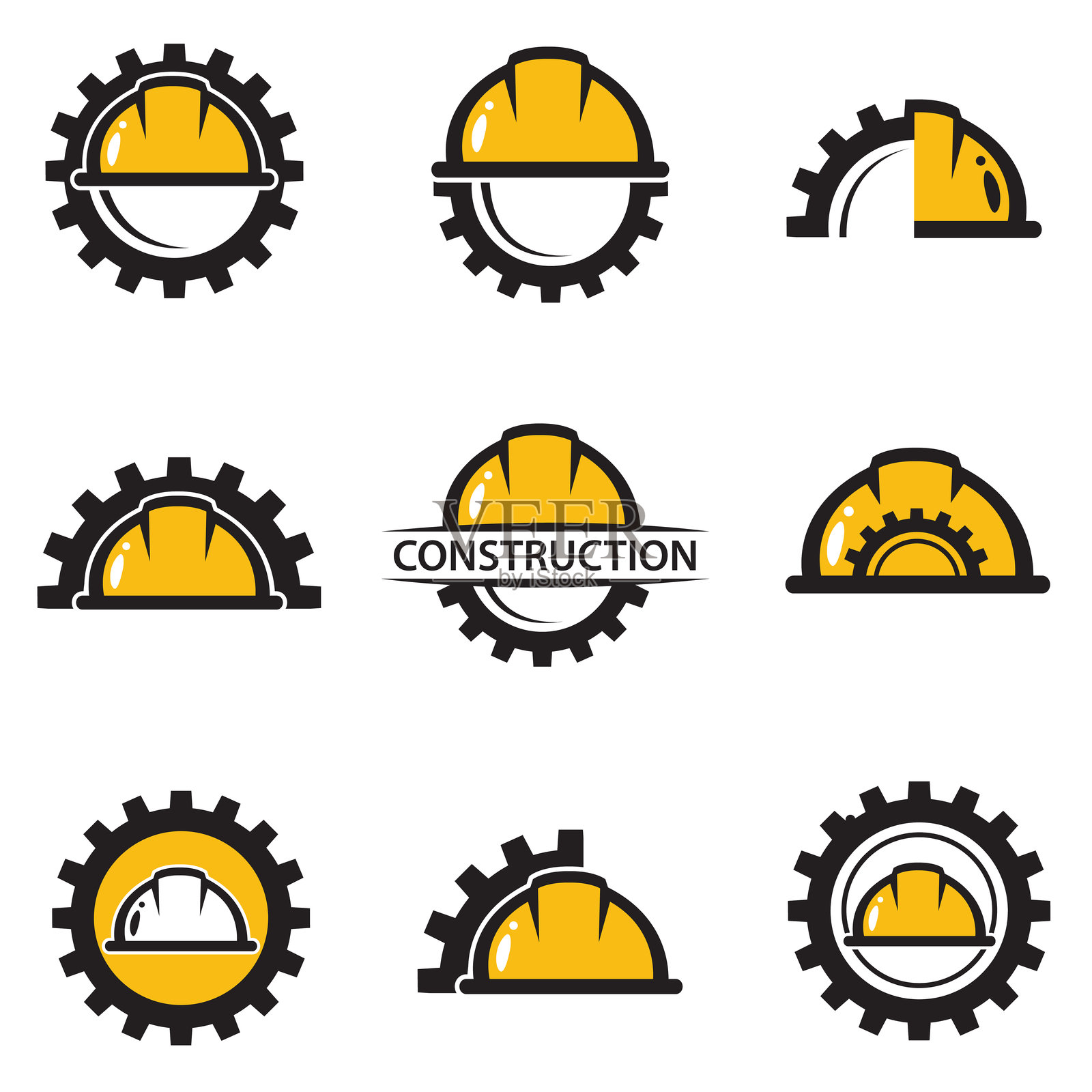 带有安全帽和齿轮的建筑图标插画图片素材