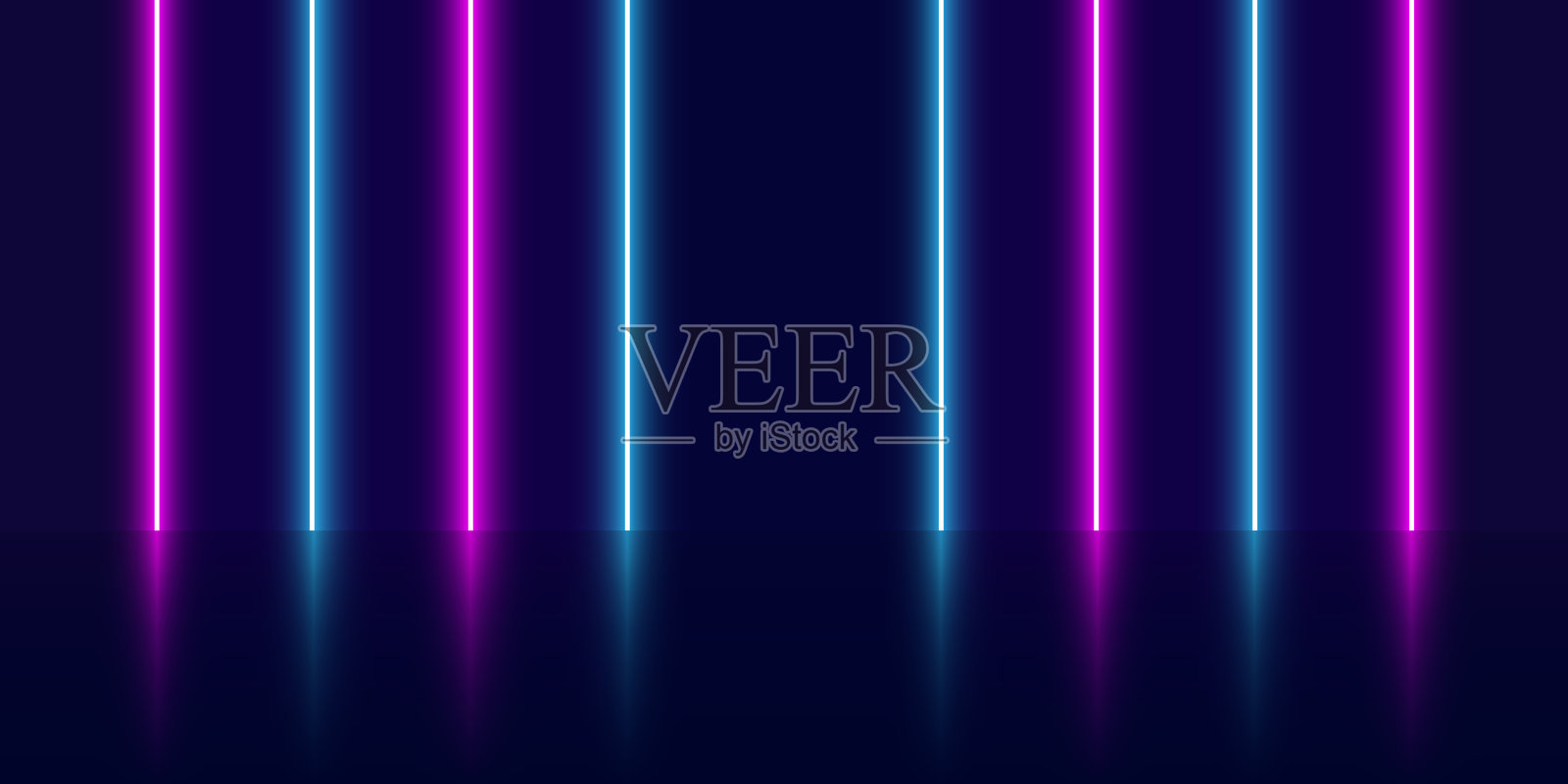 黑暗工作室中的粉色和蓝色霓虹灯泡背景。插画图片素材