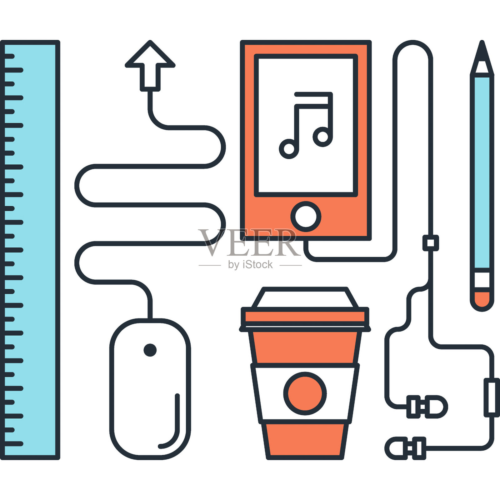 自由职业者扁平线条网页图标概念插画图片素材