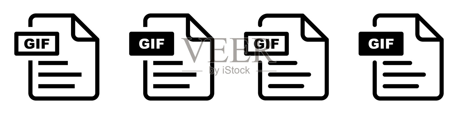 GIF文件格式图标集。GIF文件下载符号。文本、图像、矢量图像、视频、互动表单的文件格式。插画图片素材