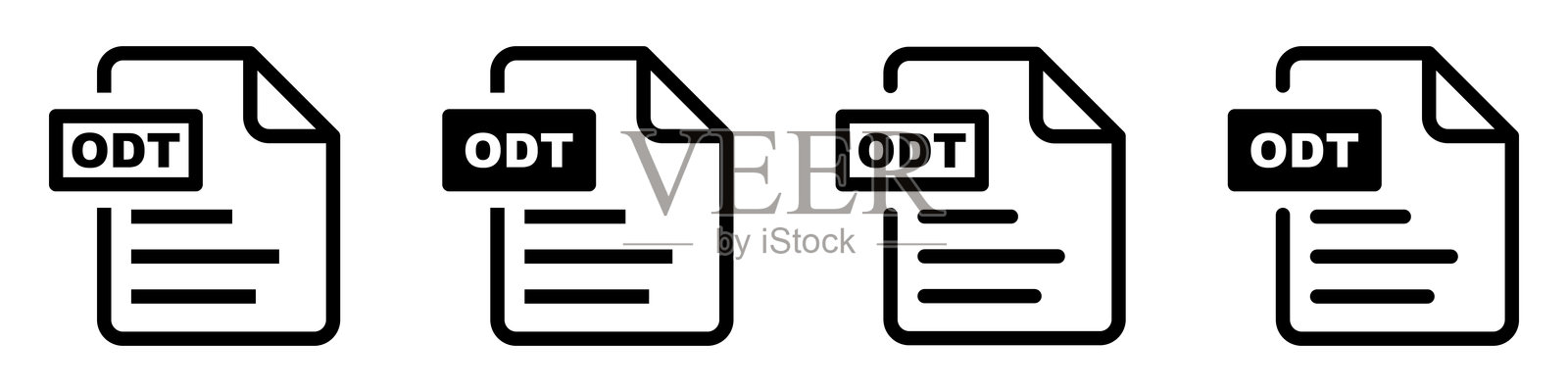 ODT文件格式图标集。ODT文件下载符号。用于文本、图像、矢量图像、视频和交互式表单的文件格式。插画图片素材