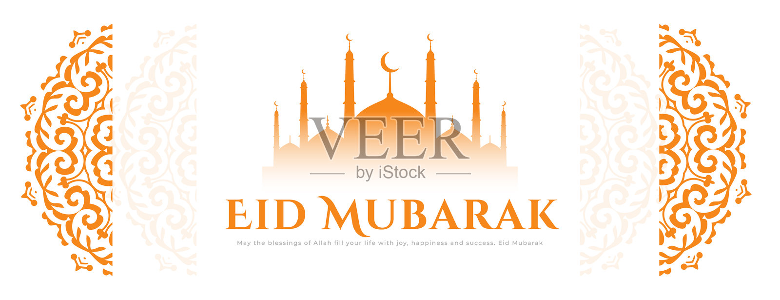 开斋节快乐清真寺白色壁纸设计插画图片素材