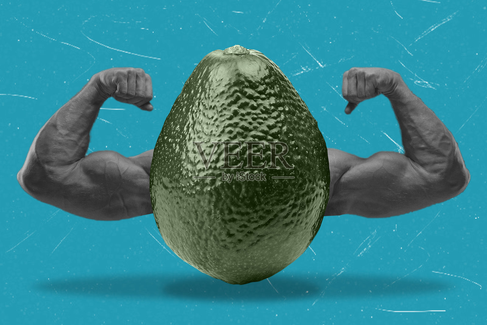 创意现代艺术拼贴，手与鳄梨。健康饮食概念。照片摄影图片