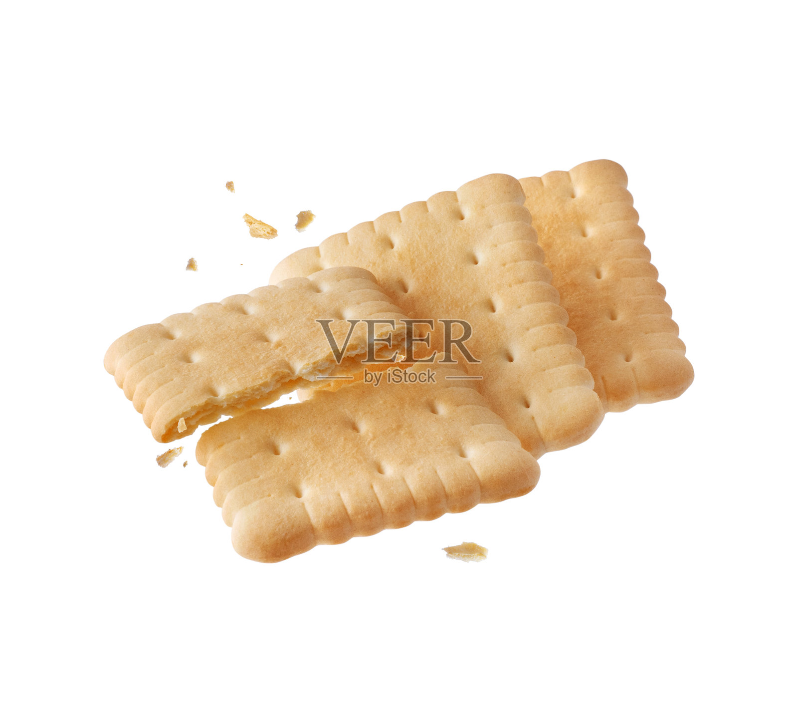 整块和碎片的脆饼干特写，孤立在白色背景上照片摄影图片