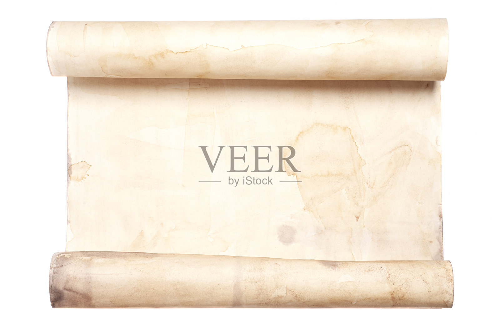 孤立在白色背景上的复古纸卷。照片摄影图片