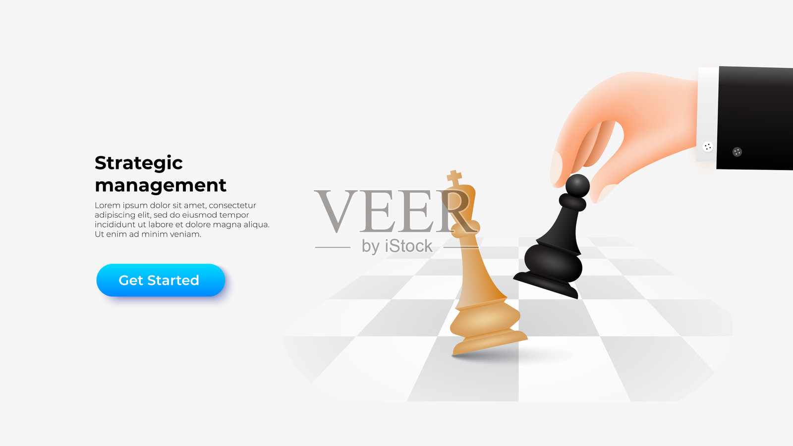 通过国际象棋游戏展示的商业战略概念，体现了战略性举动。非常适合关于规划、管理和战略思维的主题。插画图片素材