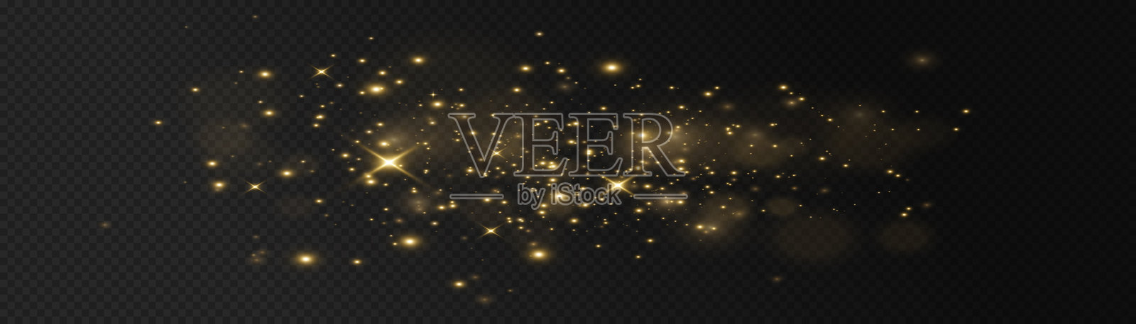 圣诞节闪烁的尘埃背景，金色尘埃的光芒，散景光效背景，黄色闪烁的光辉伴随五彩纸屑的散景光和粒子运动。尘埃闪烁，金色星星闪耀。插画图片素材