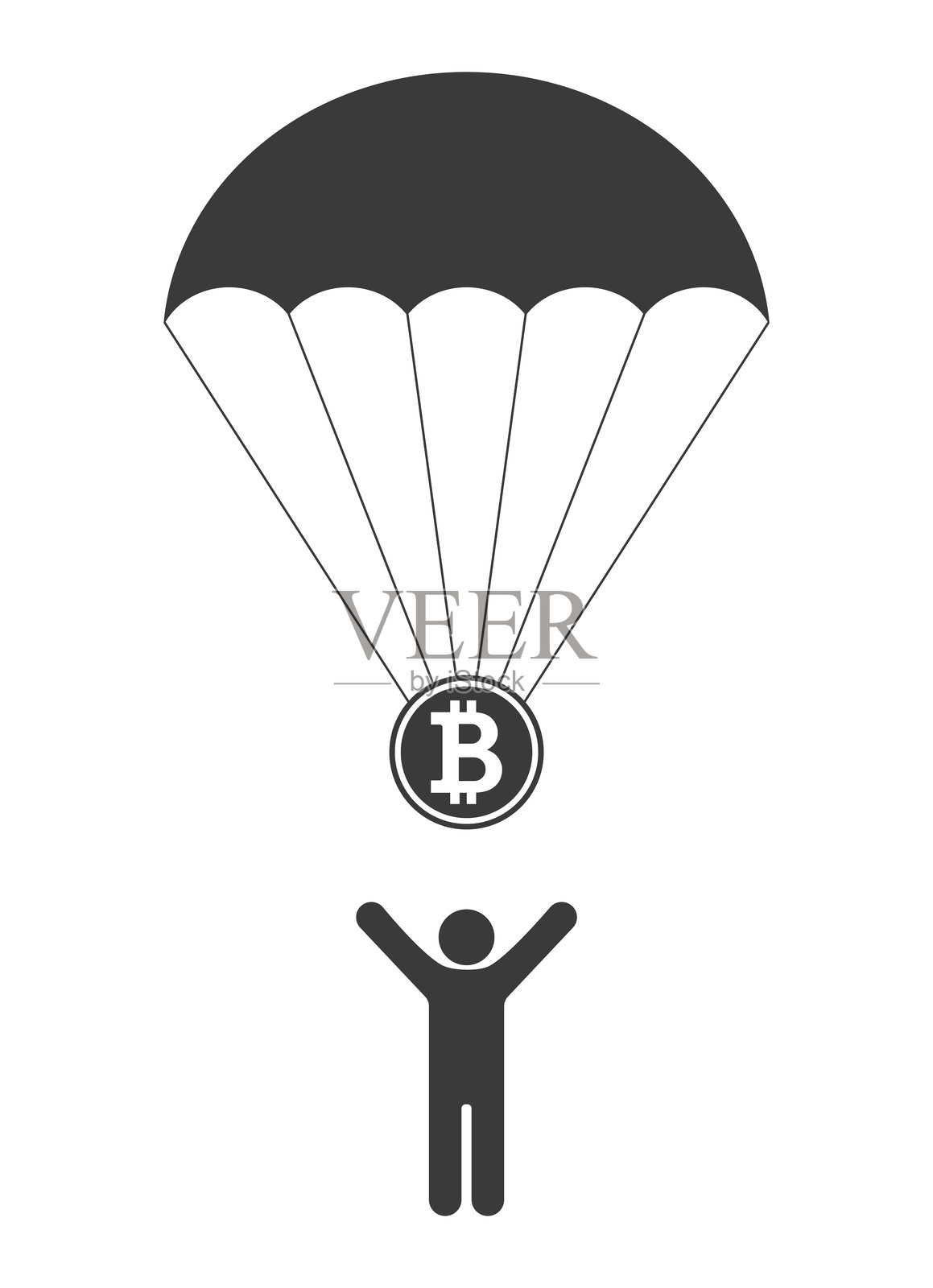 比特币加密货币硬币从降落伞上飞下来的图标插画图片素材