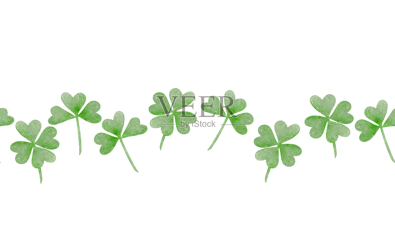 三叶草无缝水平边框。三叶形图案。插画图片素材