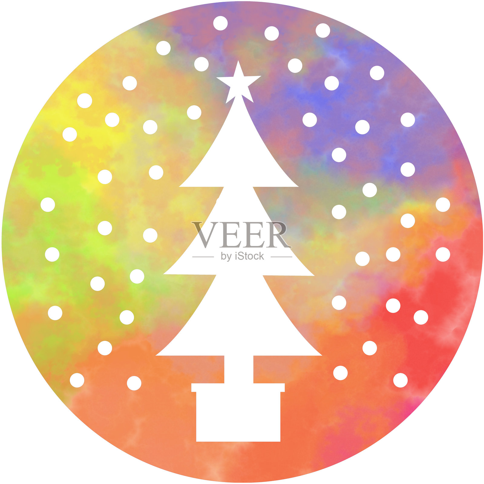 带有美丽水彩图案的圣诞树图标剪贴画。插画图片素材