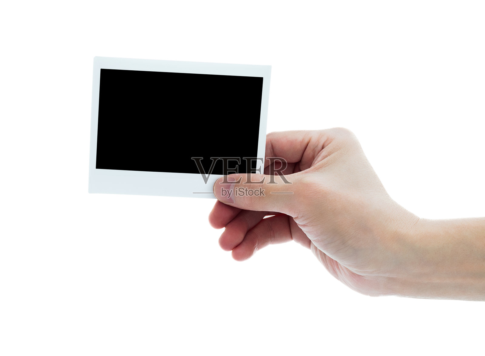 人手握着白色背景上的空白即时照片卡片照片摄影图片