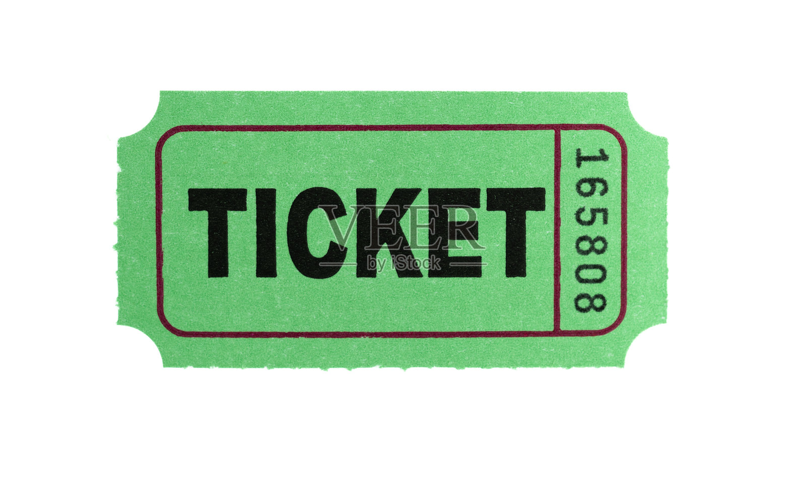 一张绿色活动票，孤立在白色背景上照片摄影图片