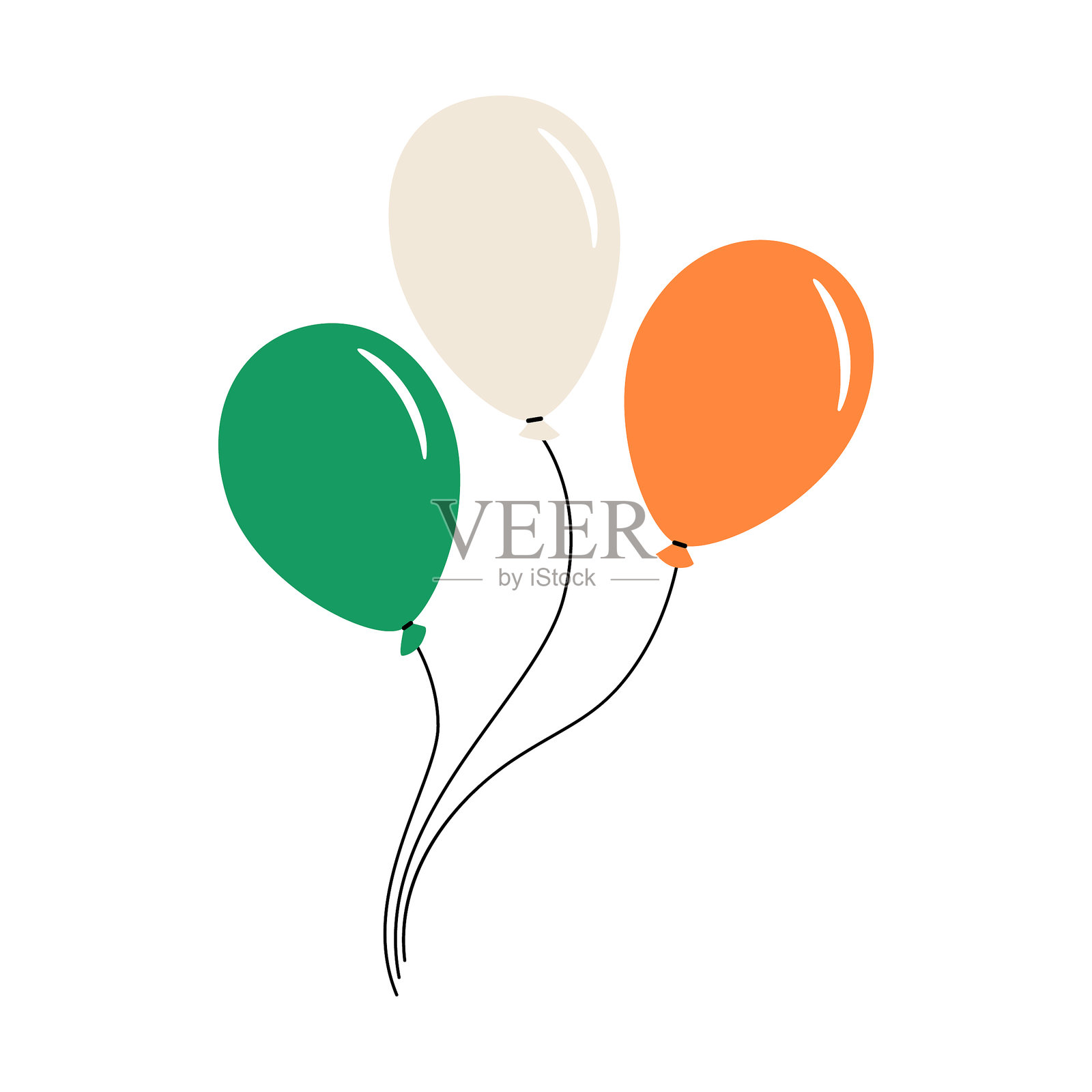 爱尔兰国旗颜色的气球。绿色、白色和橙色的气球。圣帕特里克节或爱尔兰独立日的横幅、卡片、节日和派对邀请装饰。简单的矢量插图。插画图片素材