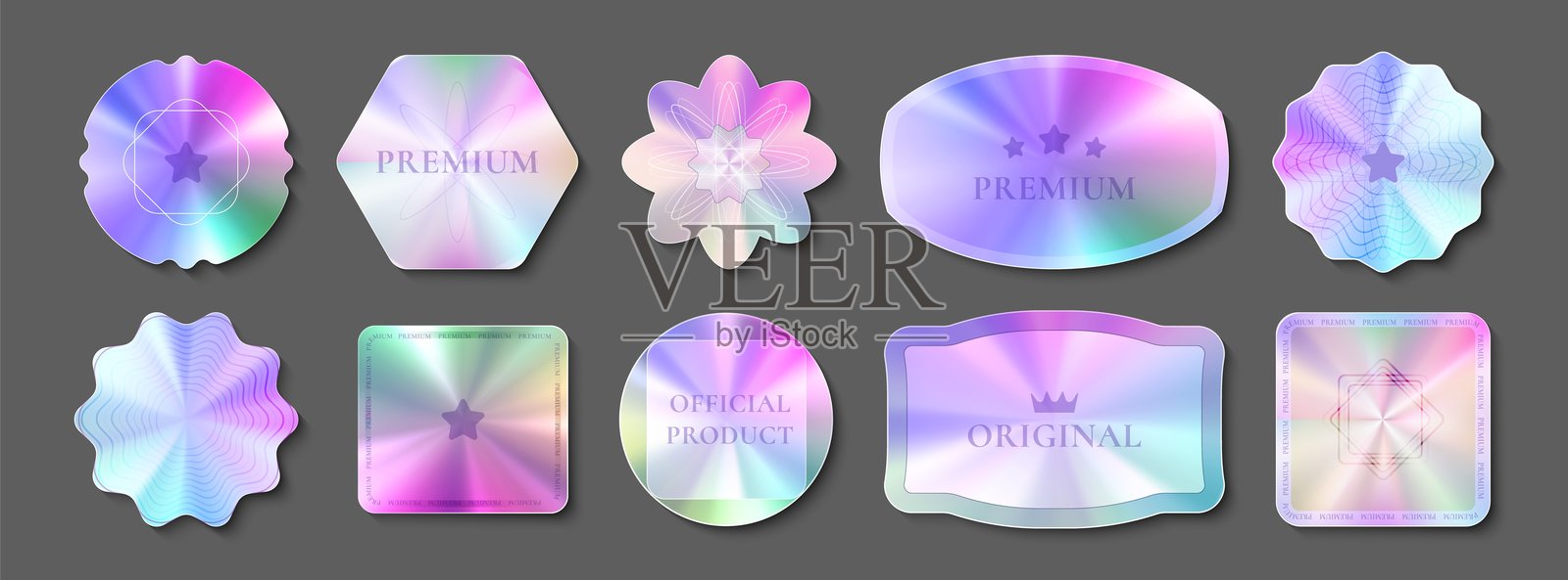 全息贴纸套装 - 渐变彩虹形状插画图片素材