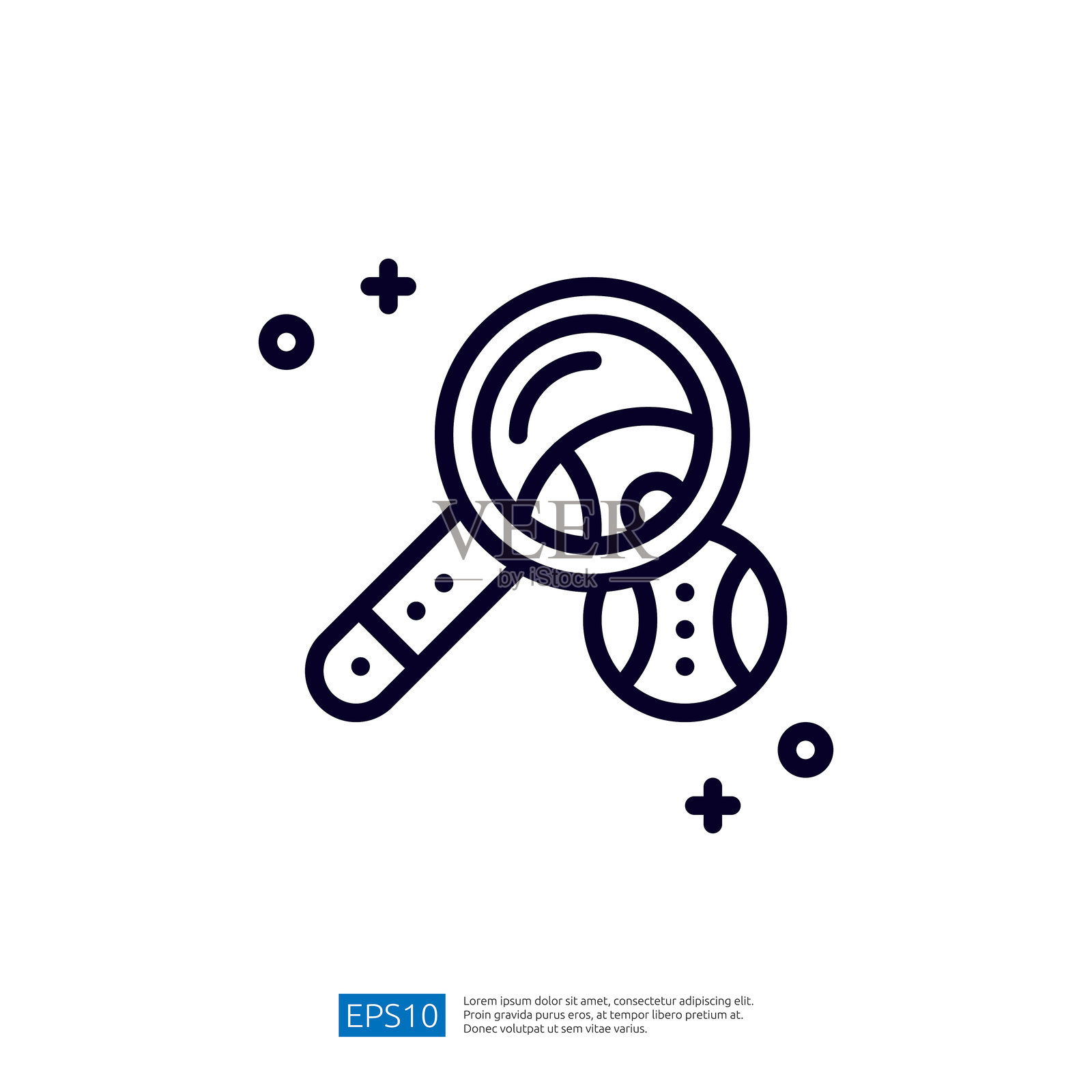 图中展示了一只放大镜和一只棒球，象征着体育领域的探索或调查。插画图片素材