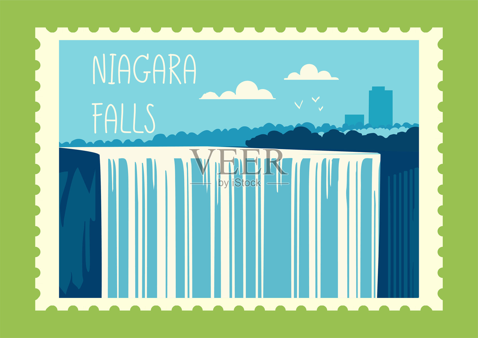 尼亚加拉大瀑布邮票插图。矢量插图插画图片素材