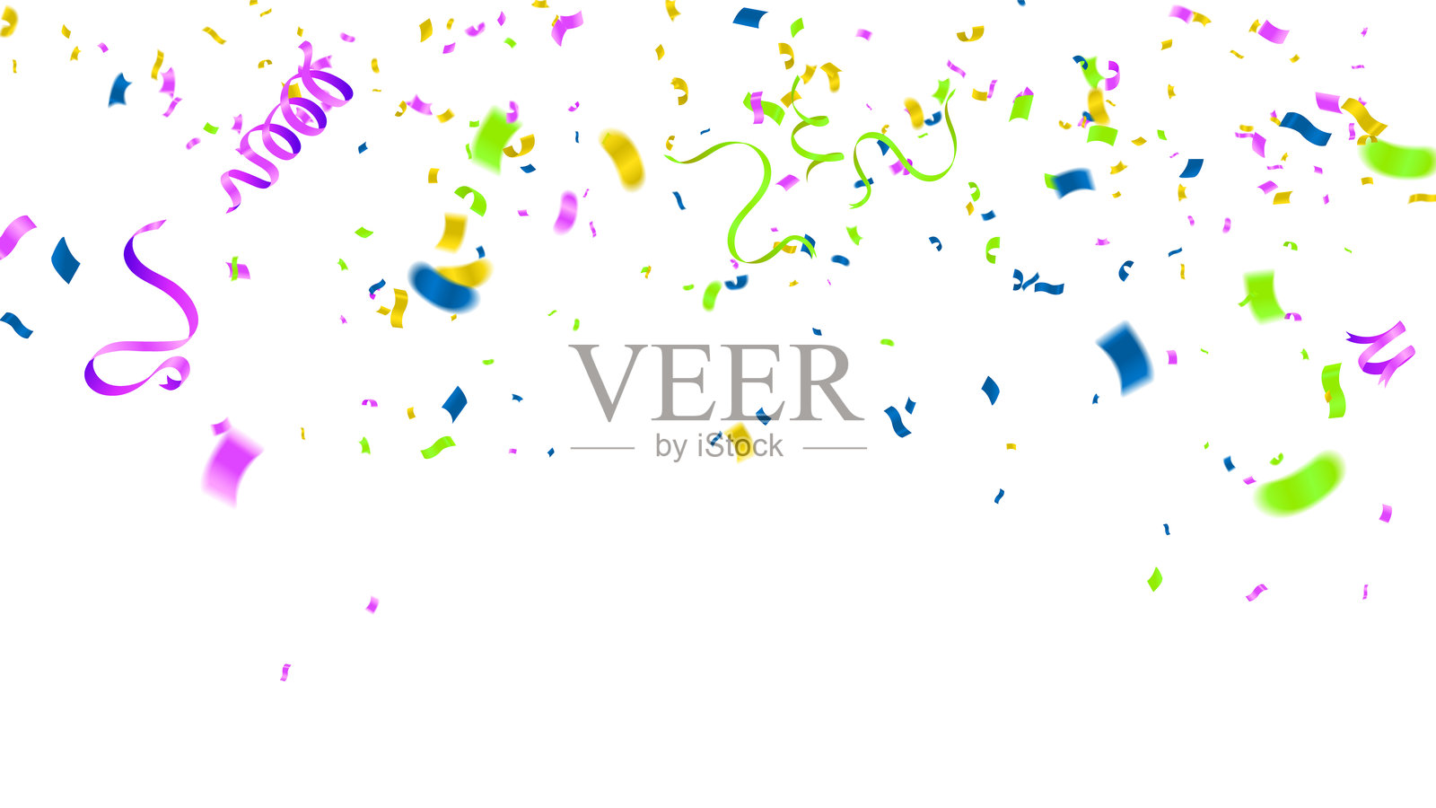 矢量蛇形抽象背景，许多五彩缤纷的小彩纸屑和丝带飘落。适合狂欢节、圣诞节或新年装饰的生日派对彩色旗帜。插画图片素材