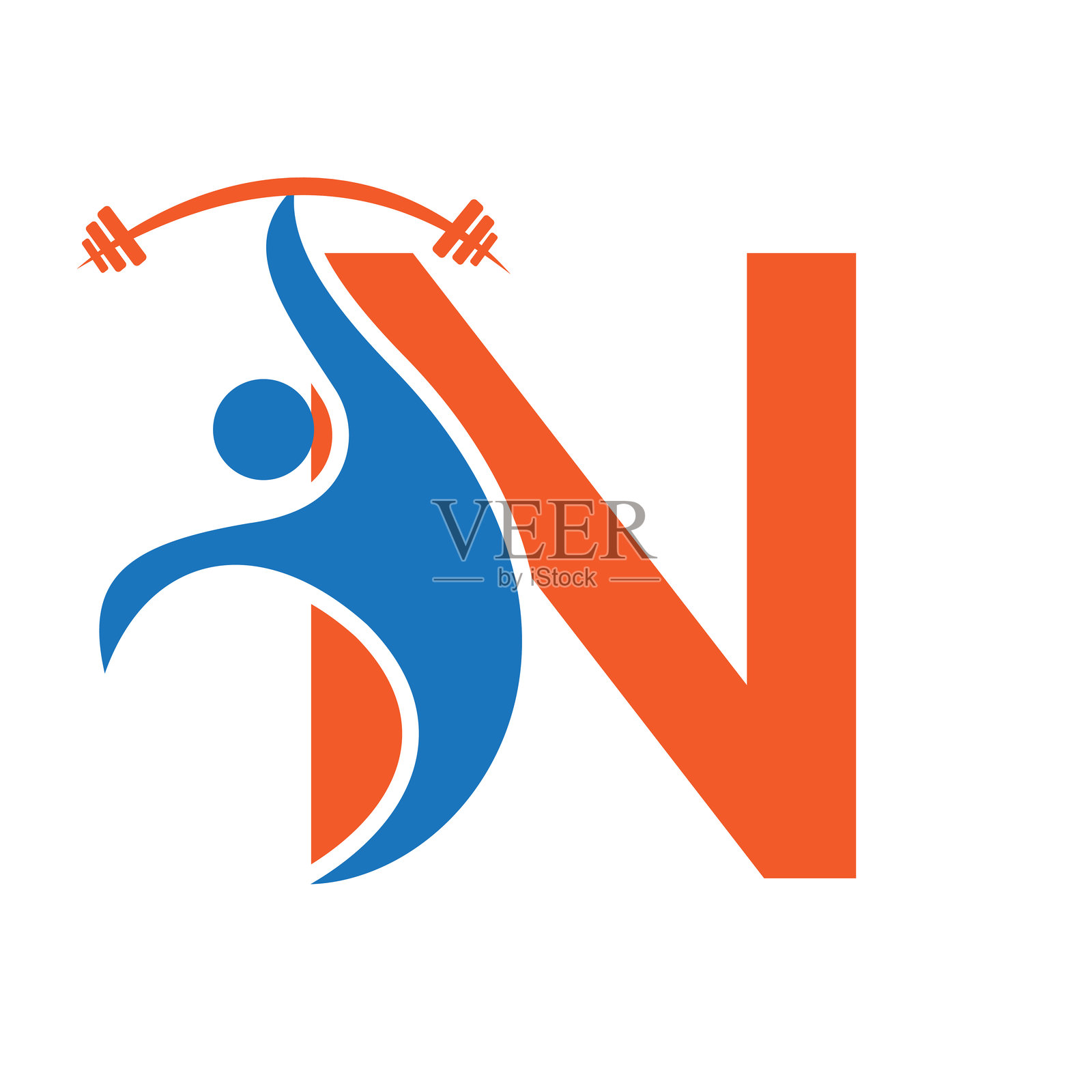 初始健身标志与字母N概念，适用于健身房和健身俱乐部的象征插画图片素材