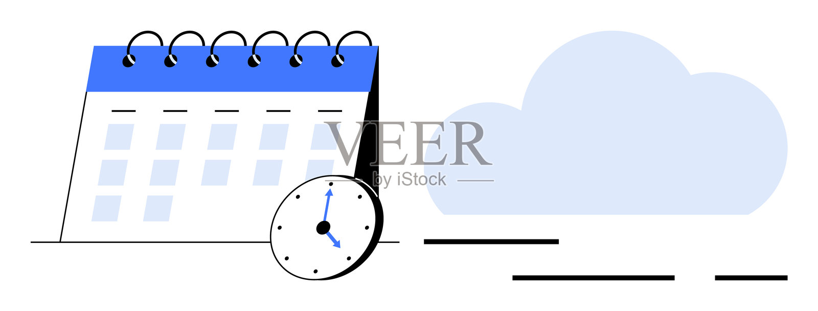 日历和时钟与云端时间管理主题可视化插画图片素材