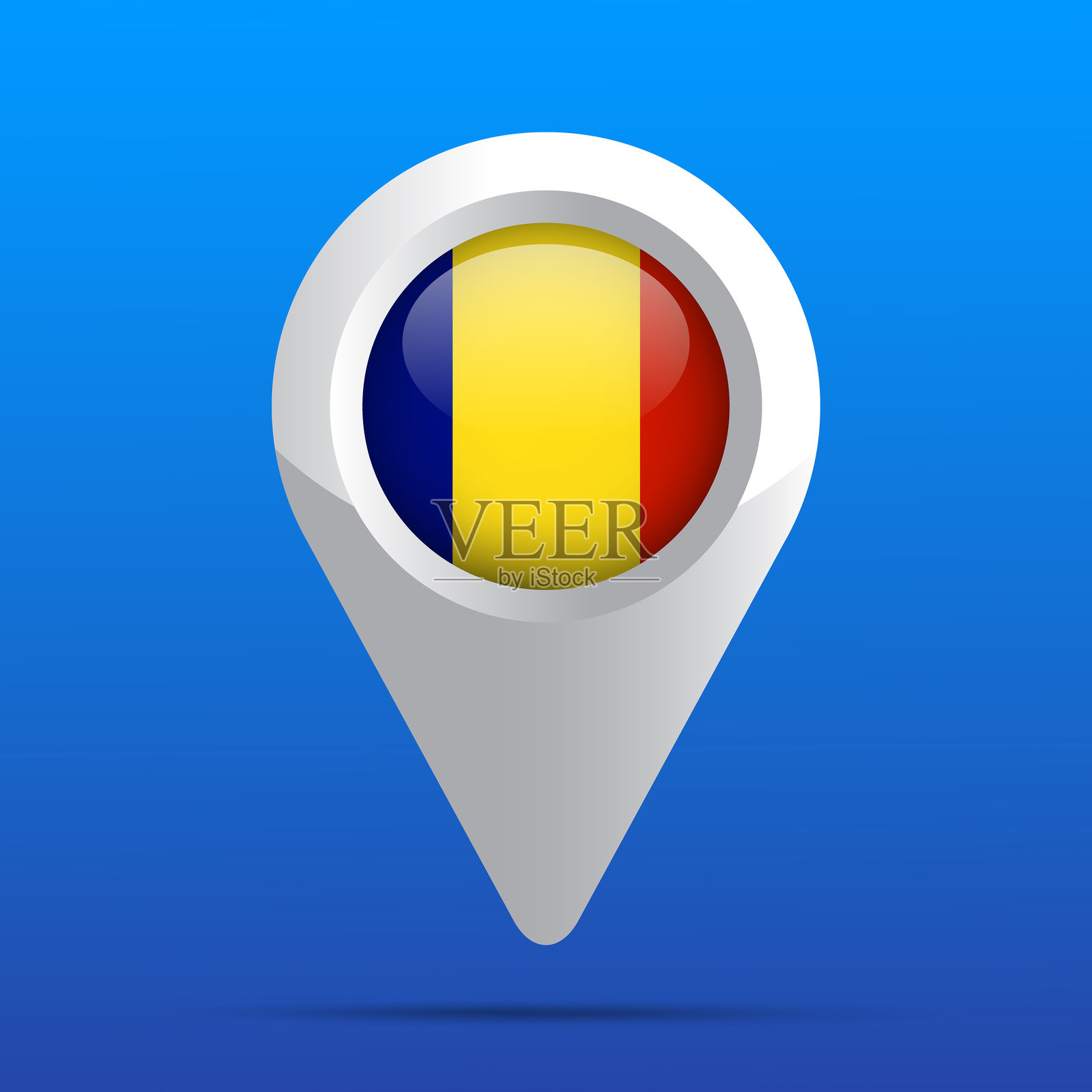 罗马尼亚国旗地图图标。光泽图标。3D效果。插画图片素材