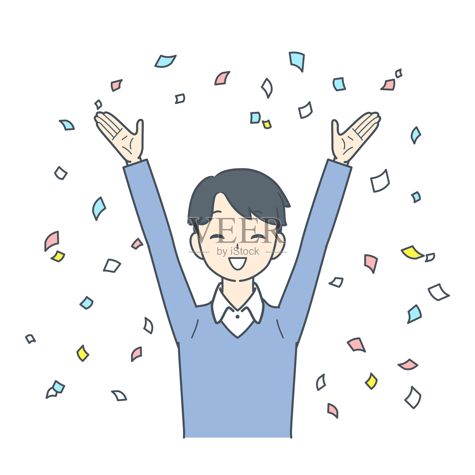 快乐的男人在庆祝时撒着五彩纸屑插画图片素材