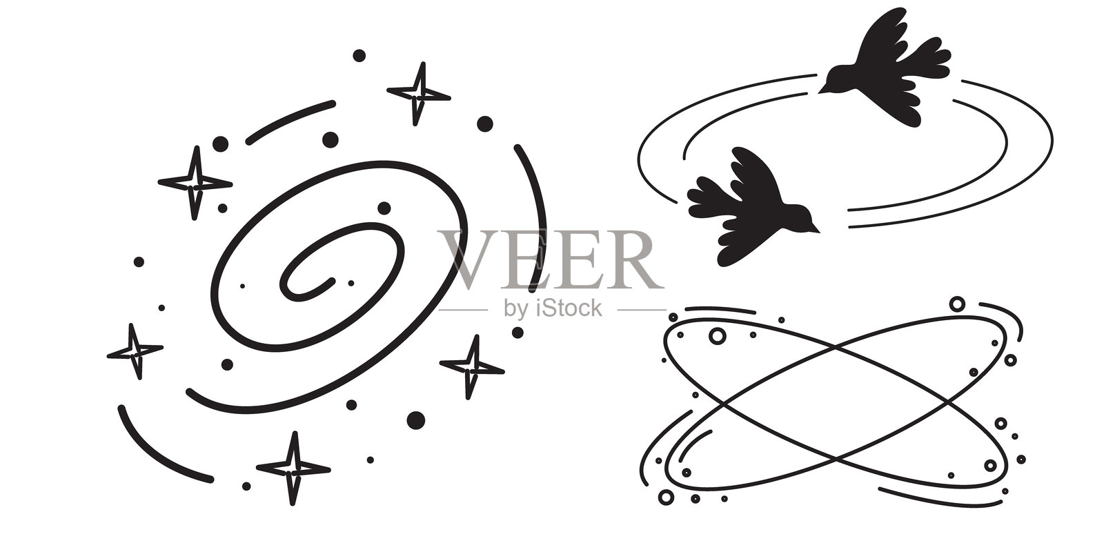 眩晕的漫画或动漫表情符号元素图形效果手绘涂鸦矢量插图集，独立于白色背景。卡通风格的漫画。插画图片素材