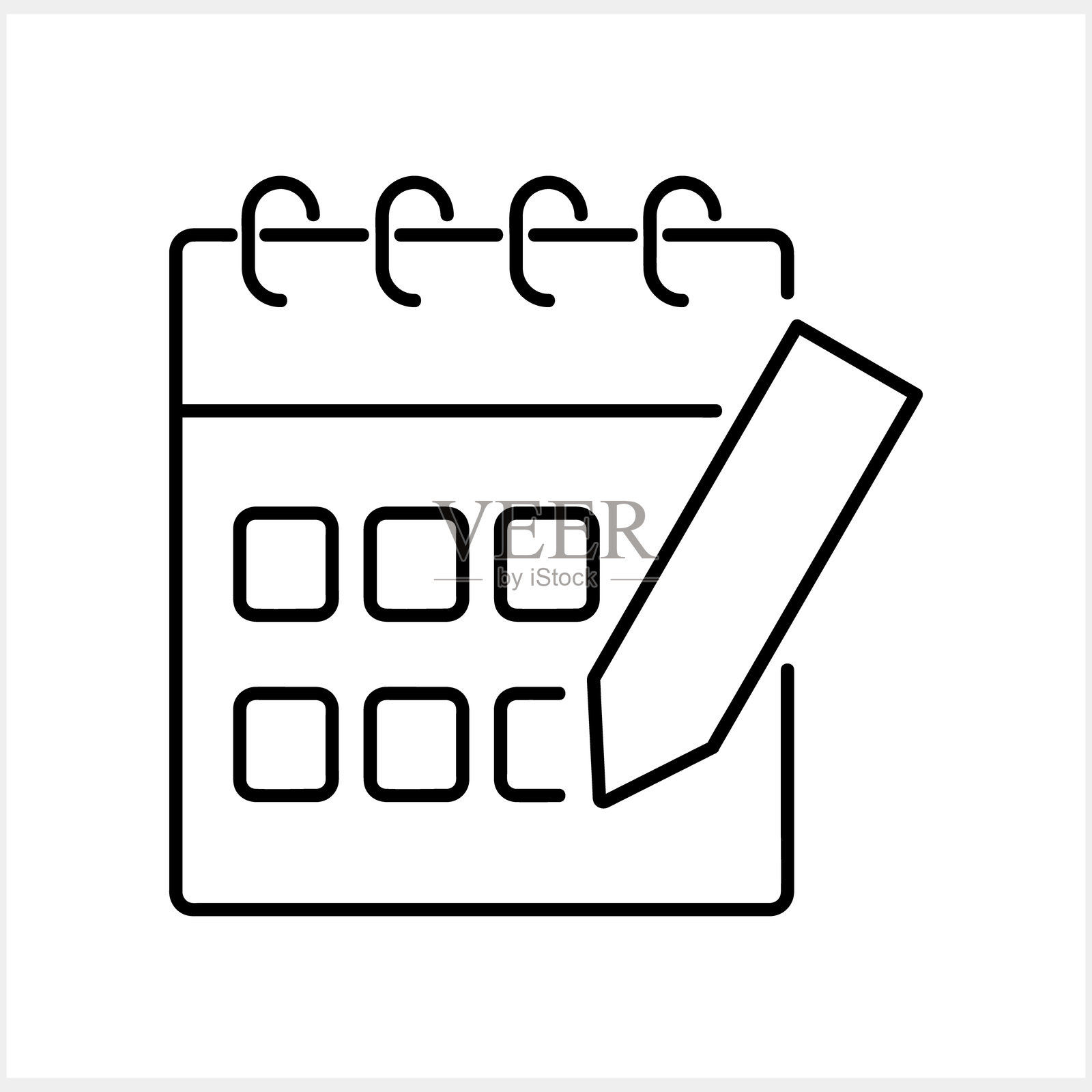 带铅笔图标的日历，孤立的轮廓剪贴画矢量库存插图插画图片素材
