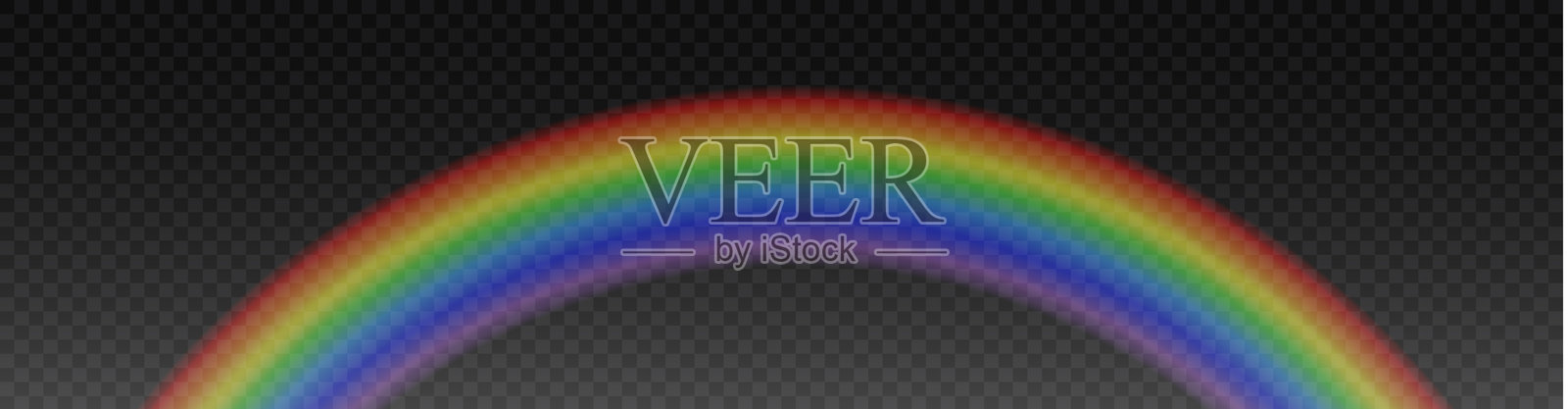 发光的鲜艳彩虹，柔和的边缘，逼真的弧形，透明背景，明亮梦幻的光照，平滑的渐变，超现实的棱镜光谱，抽象的魔幻光效，氛围天气插画图片素材