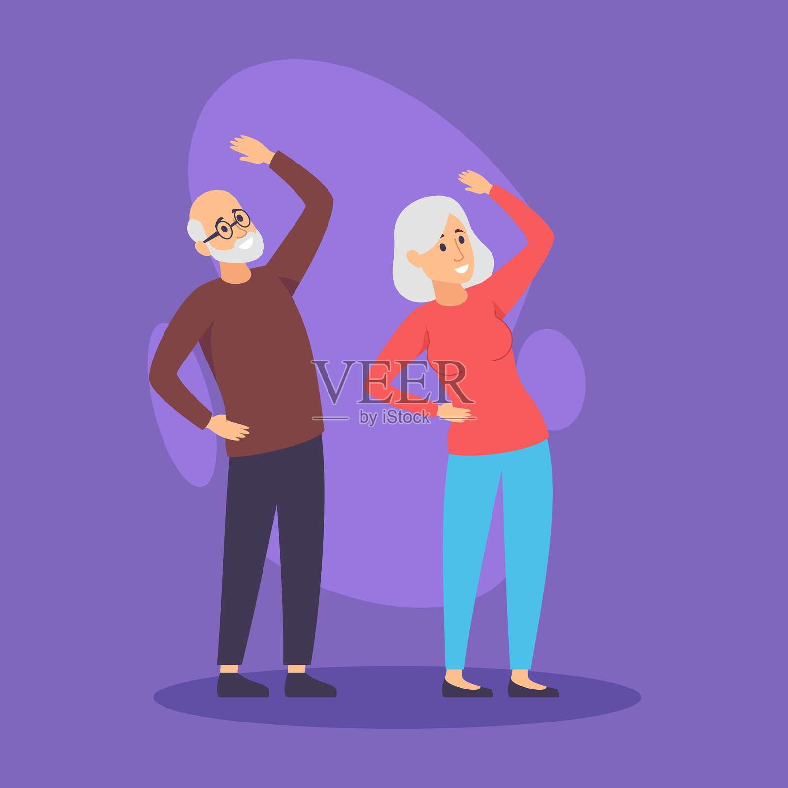 老年夫妇一起锻炼插画图片素材