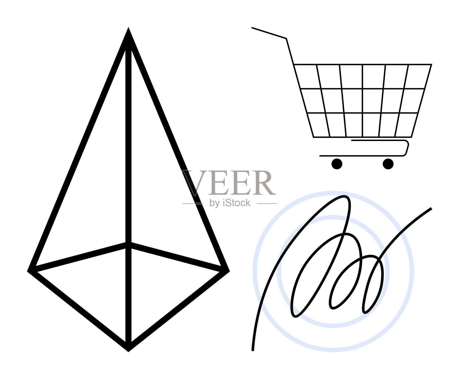 几何形状、购物车和签名 - 简约现代设计插画图片素材